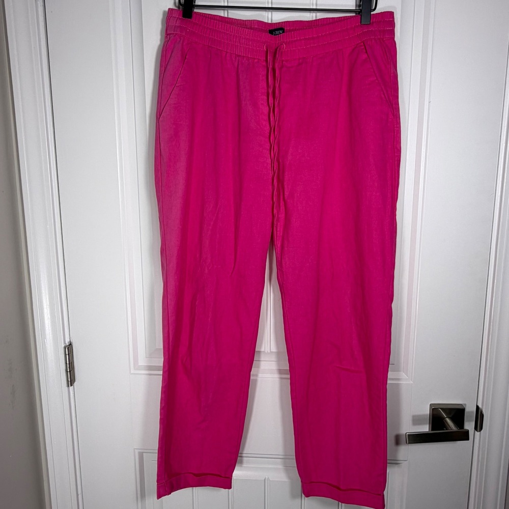 J.Crew Pink Linen Blend Pull On Drawstring Pants 8 Re-Imagined Cuffed Tapered